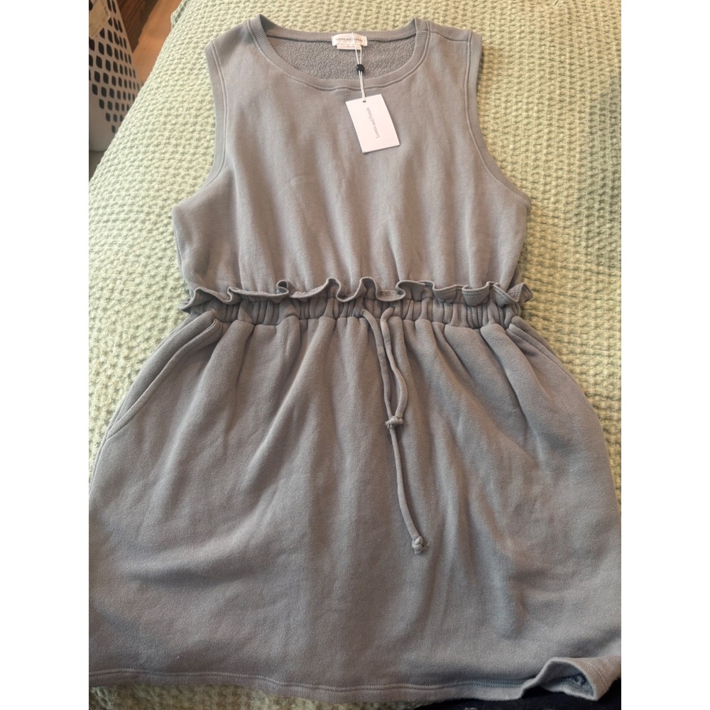 Lovers and Friends Grey Cotton Fleece Sleeveless Drawstring Waist Mini Dress M - Picture 4 of 8